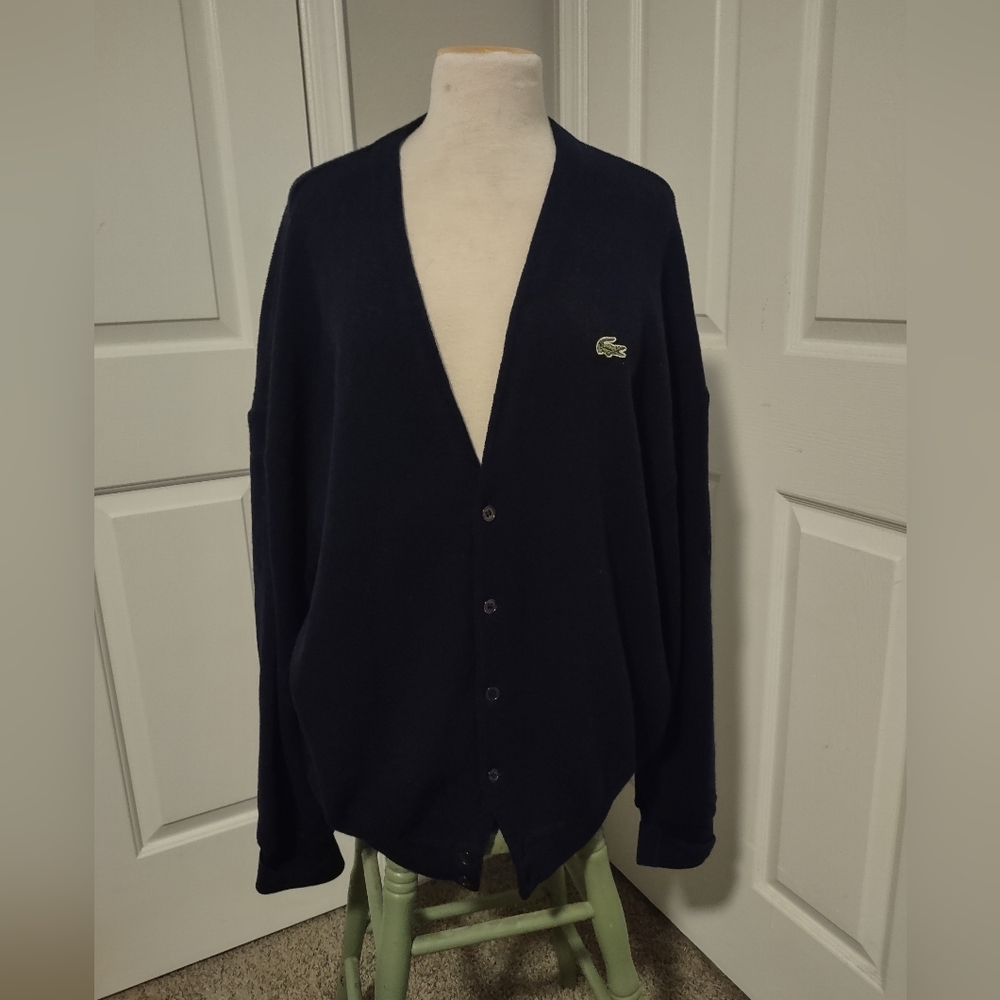 Vintage Chemise Lacoste Men's Navy Blue Cardigan Lacoste Size 6 (XL)